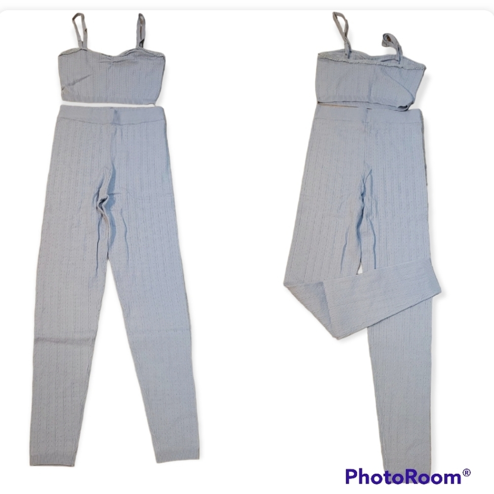 NWT Free People Intimately Morning Light Set Baby Blue Ribbed Knit M - Picture 4 of 14